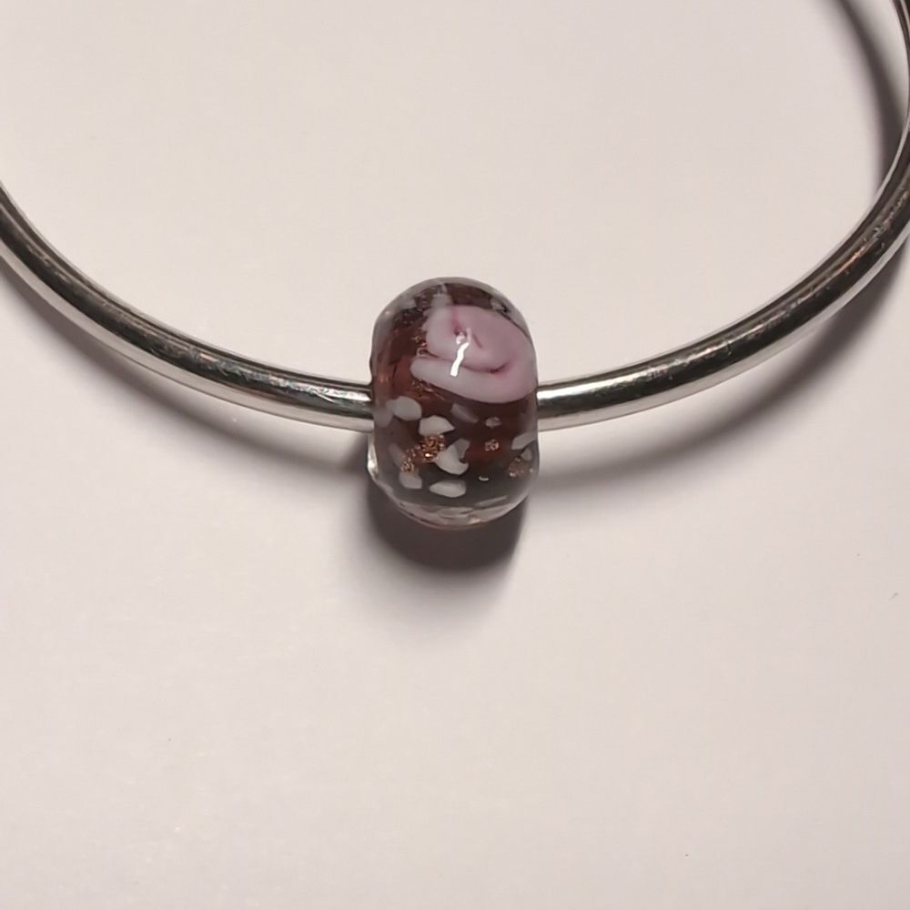 Pink‎ Rose White Dots and White Specs Glass Charm for Pandora Style Bracelet